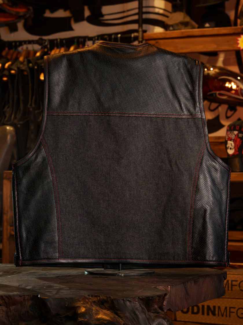 FACTORY CUSTOM VEST - Perf Leather & Denim Standard Issue – Odin Mfg