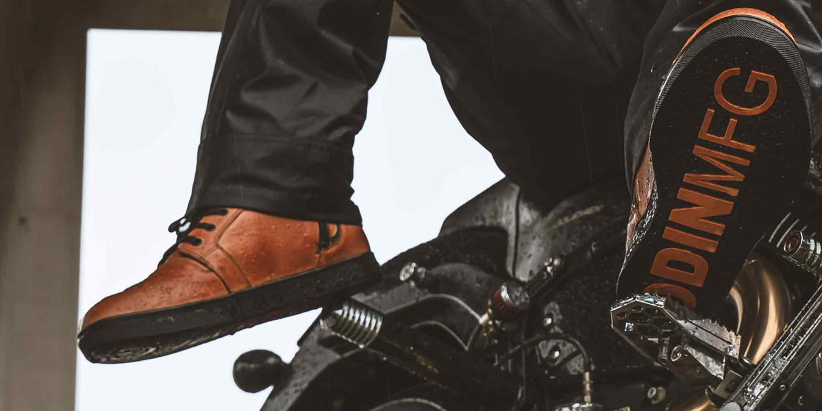 Waxed brown waterproof motorcycle riding shoes by Odin Mfg