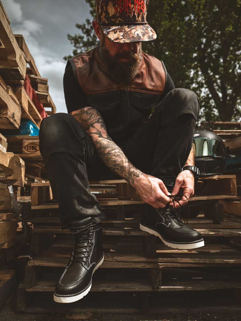 Classic Black Moc Toe Leather Boots | Odin Mfg