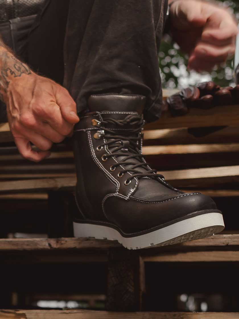 Classic Black Moc Toe Leather Boots | Odin Mfg