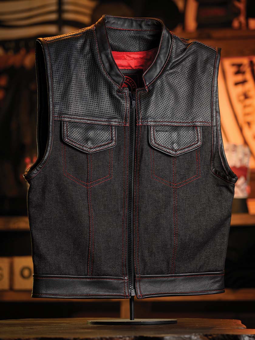 FACTORY CUSTOM VEST - Perf Leather & Denim Steadfast – Odin Mfg