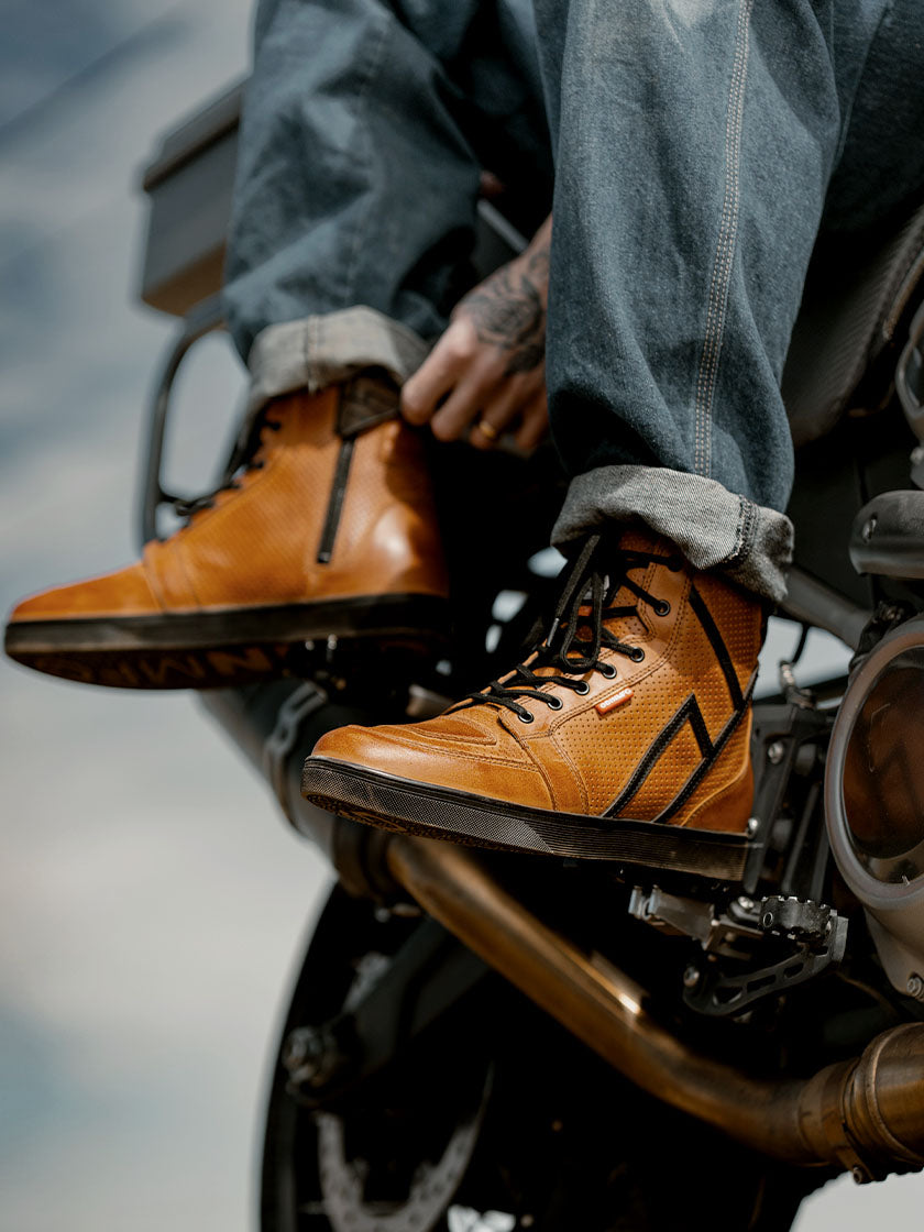 Apex Aero Perforated D3O Motorcycle Shoes - Waxed Brown - Odin Mfg