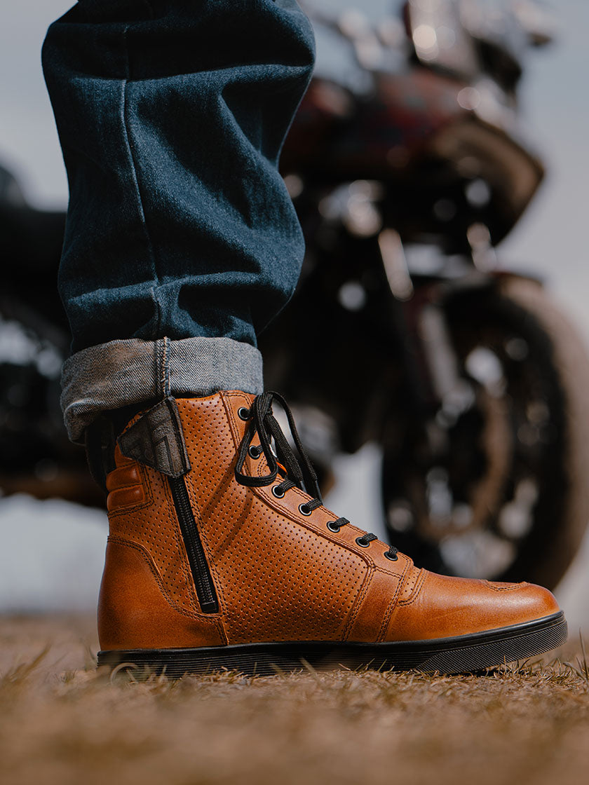 Apex Aero Perforated D3O Motorcycle Shoes - Waxed Brown - Odin Mfg