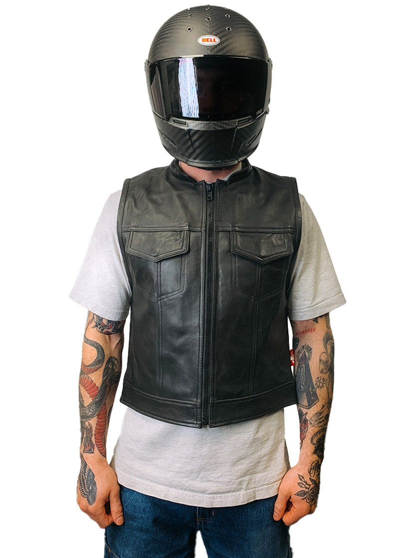 Motorcycle Jacket Mens Black Leather Motorcycle Vest Redline Men's
